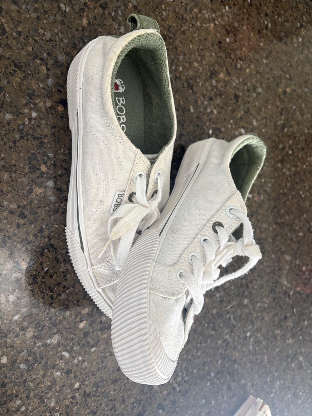 BOBS from Skechers White Canvas Sneakers with Green Lining